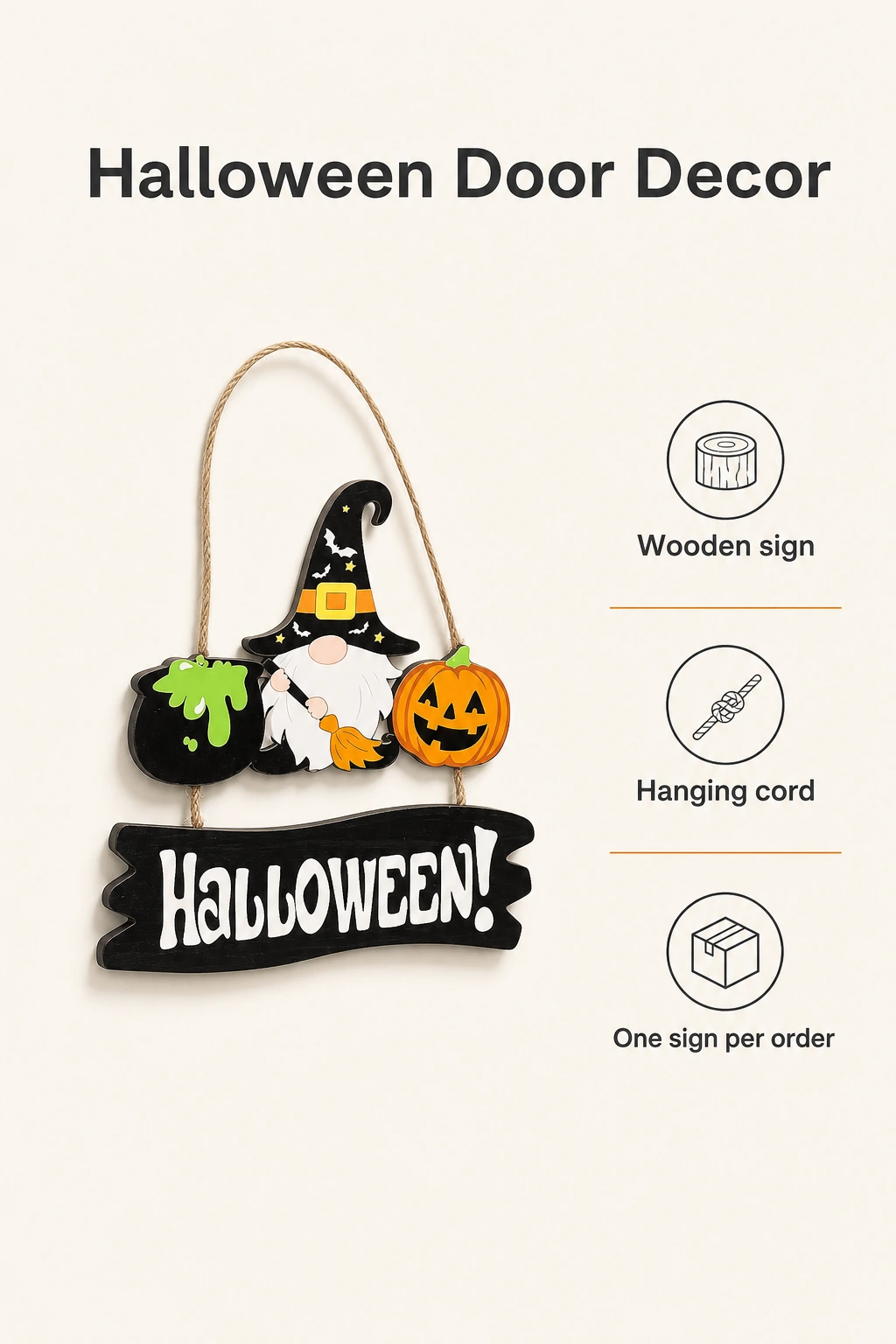 Gnome sign with wood, hanging-cord and single-item labels