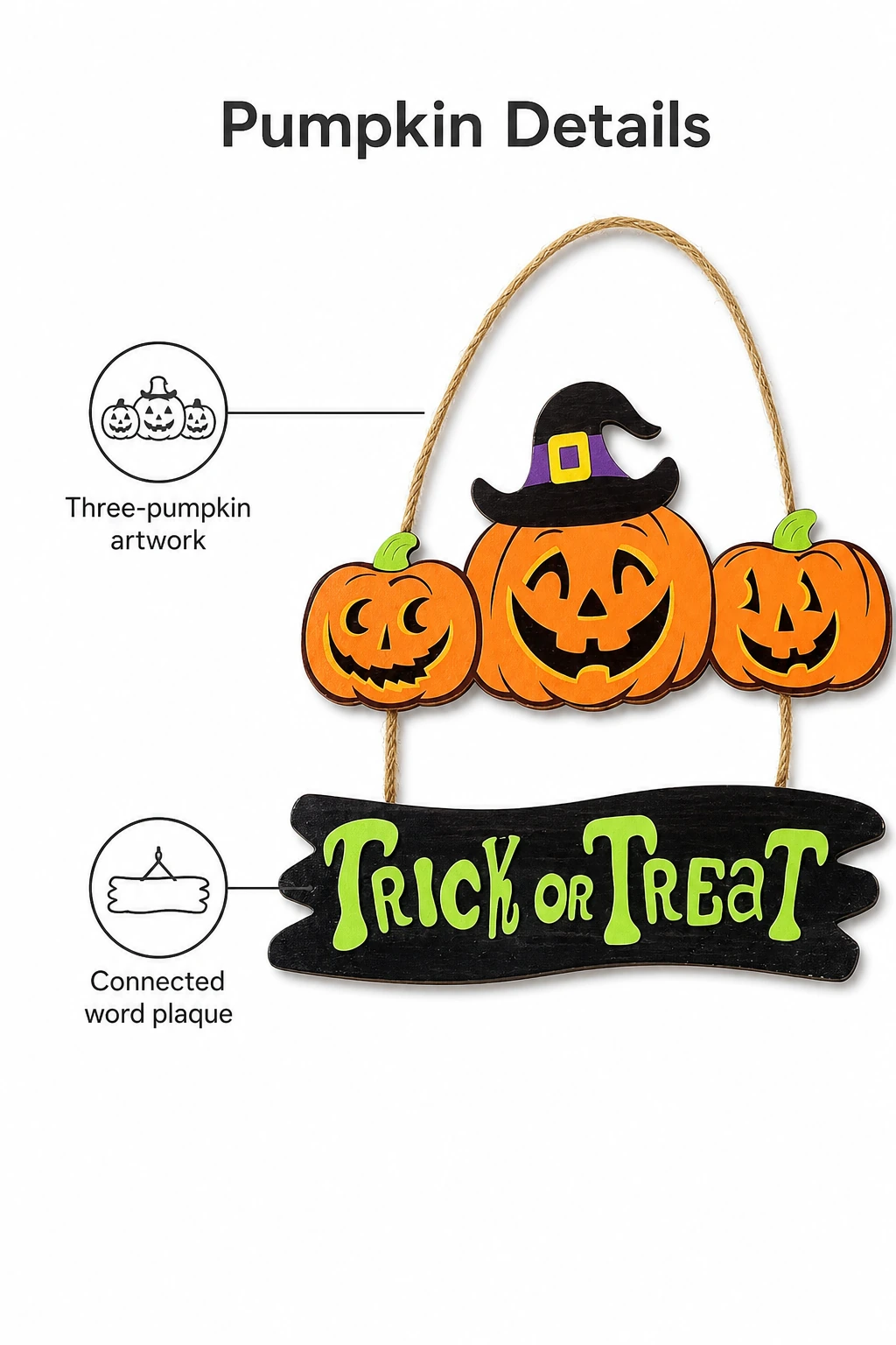 Pumpkin artwork with callouts to the connected plaque