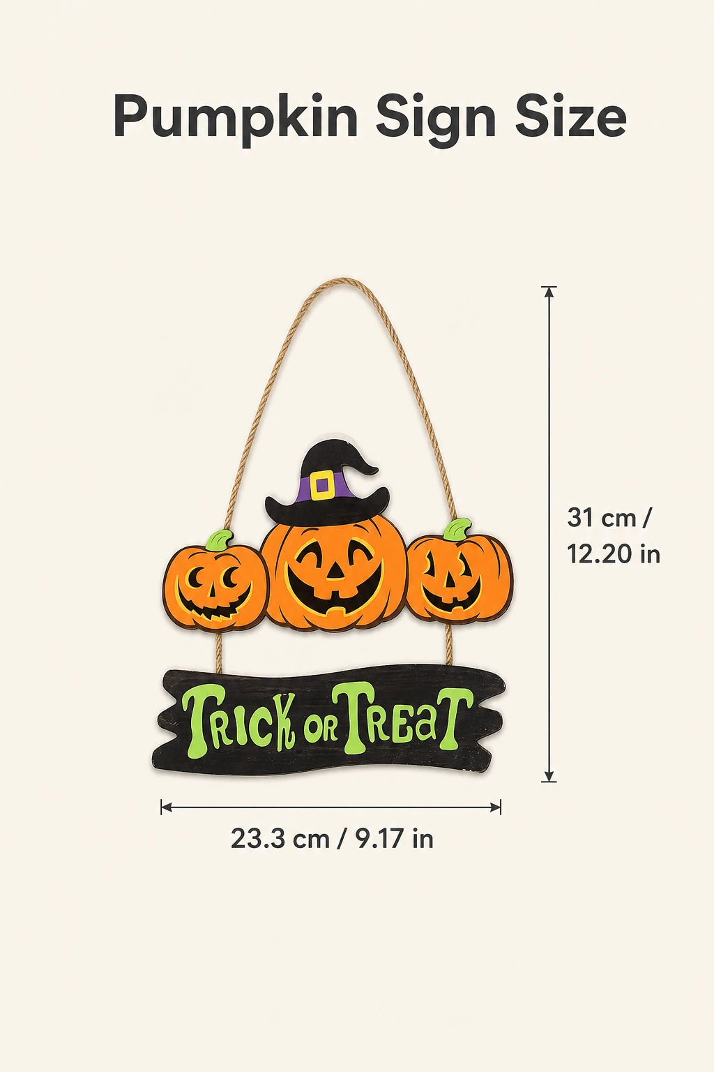 Pumpkin sign with 31 cm height and 23.3 cm plaque-width arrows