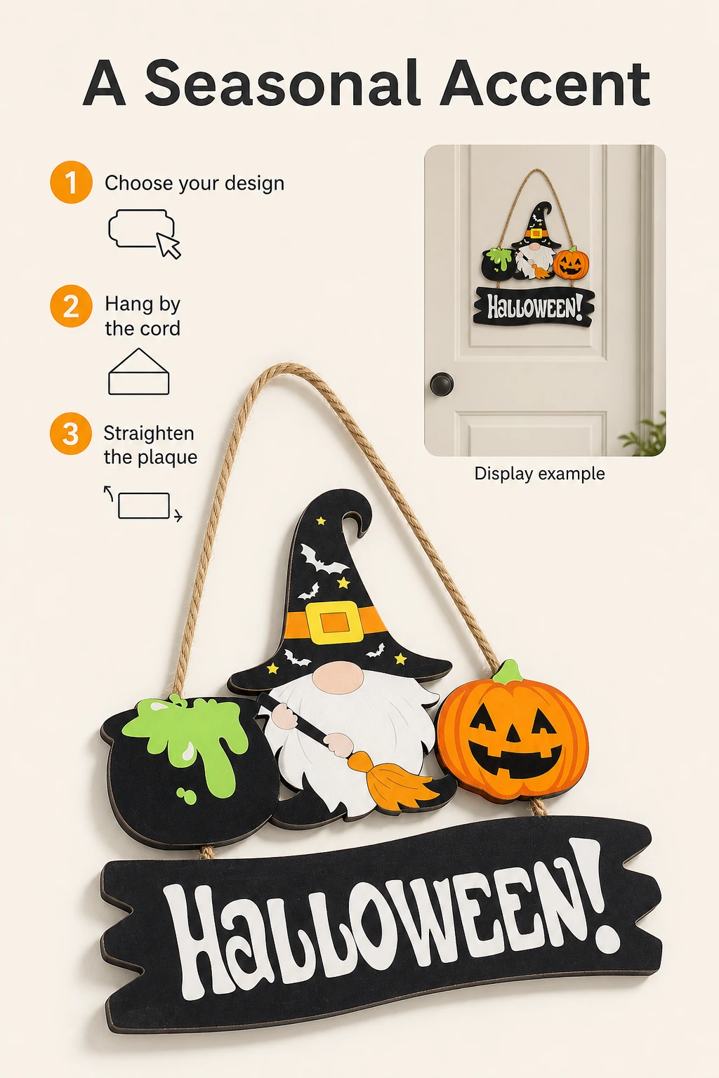 Hanging cord and display example with three hanging steps