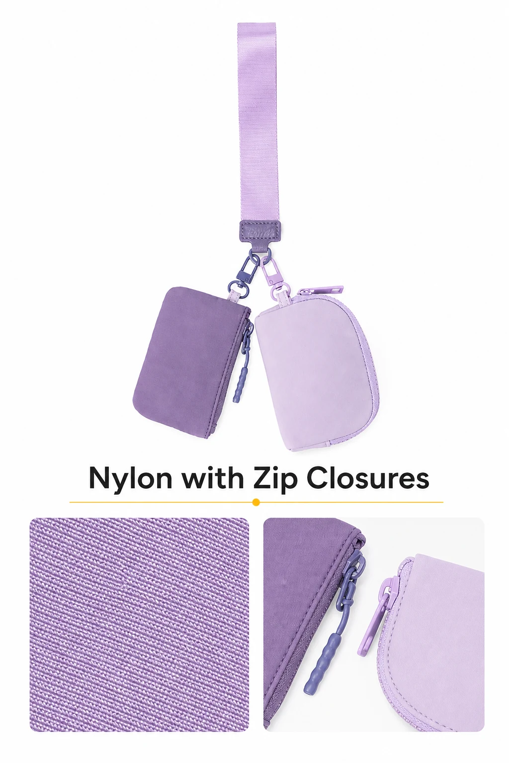 Close-up of the nylon pouch fabric and zipper