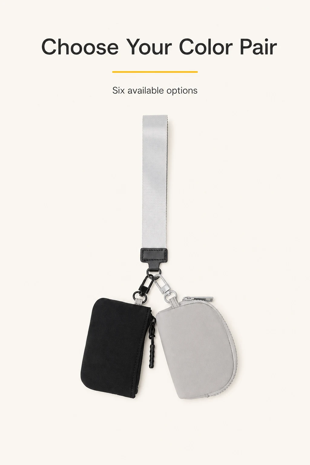 Gray dual-pouch set beside the “Choose Your Color Pair” heading.
