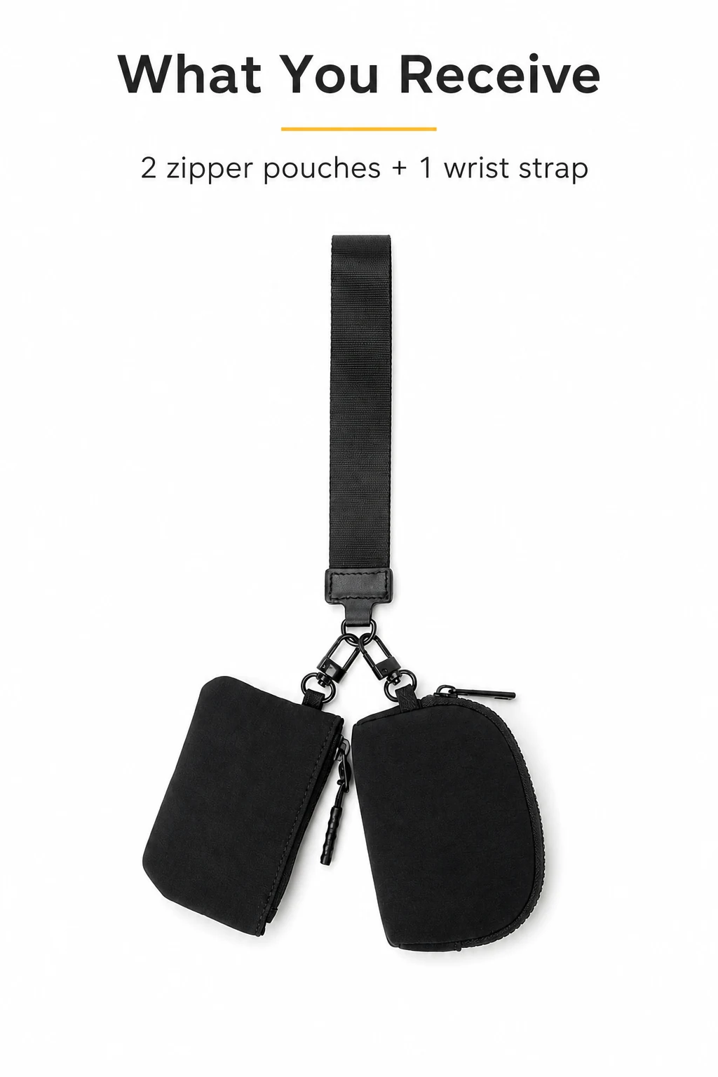 One complete set includes two pouches and one wrist strap