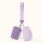 Purple nylon wristlet set showing both zip pouch shapes and the matching strap