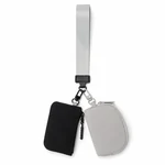 Gray dual pouch wristlet with rectangular and rounded zipper pouches