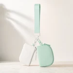 Light green nylon pouch set with two zip pouches and wrist strap
