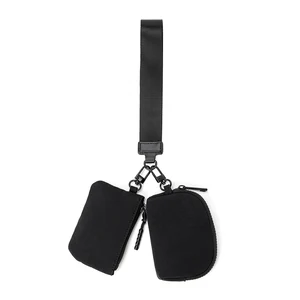 Black wristlet option: black rectangular and rounded zipper pouches with black strap.