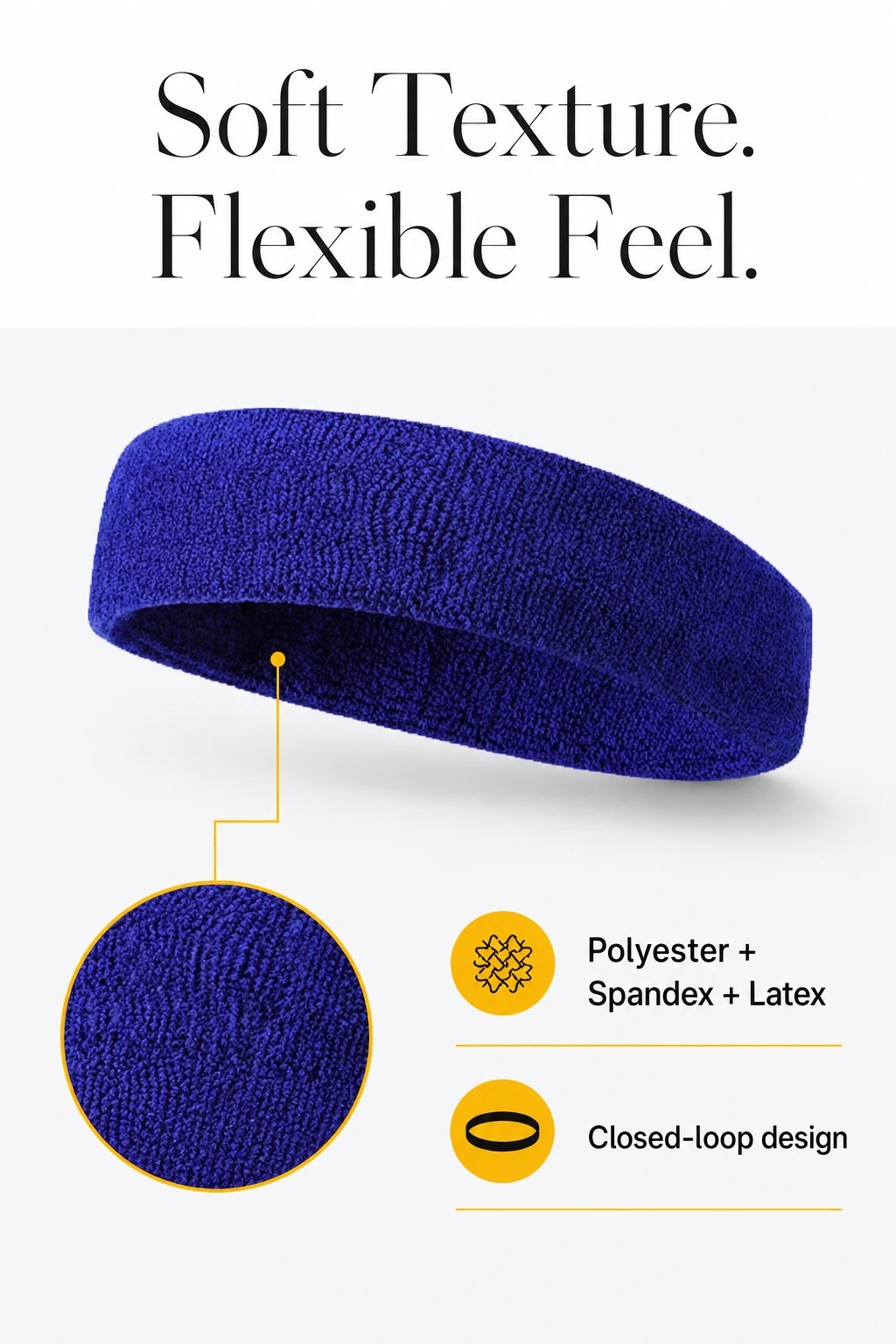 Blue-violet headband, texture inset and material labels