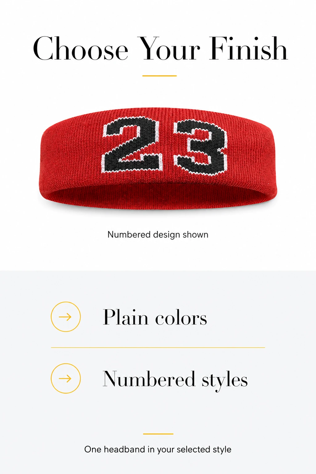 Red 23 headband beside plain and numbered choices