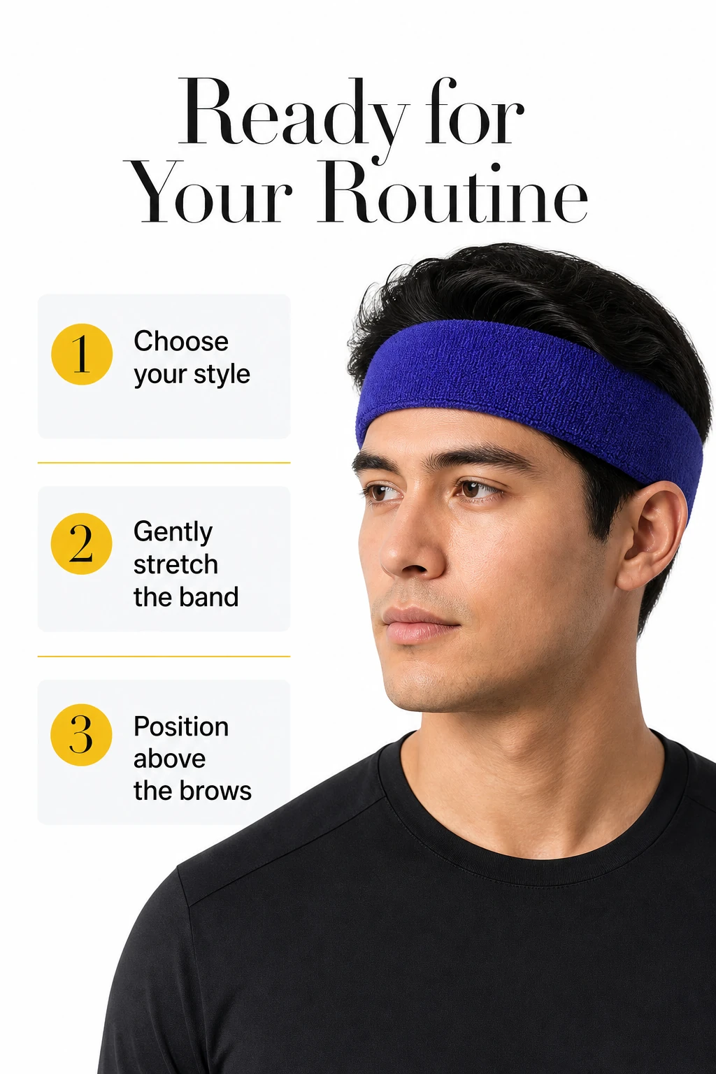 Man wearing the blue-violet band beside placement steps