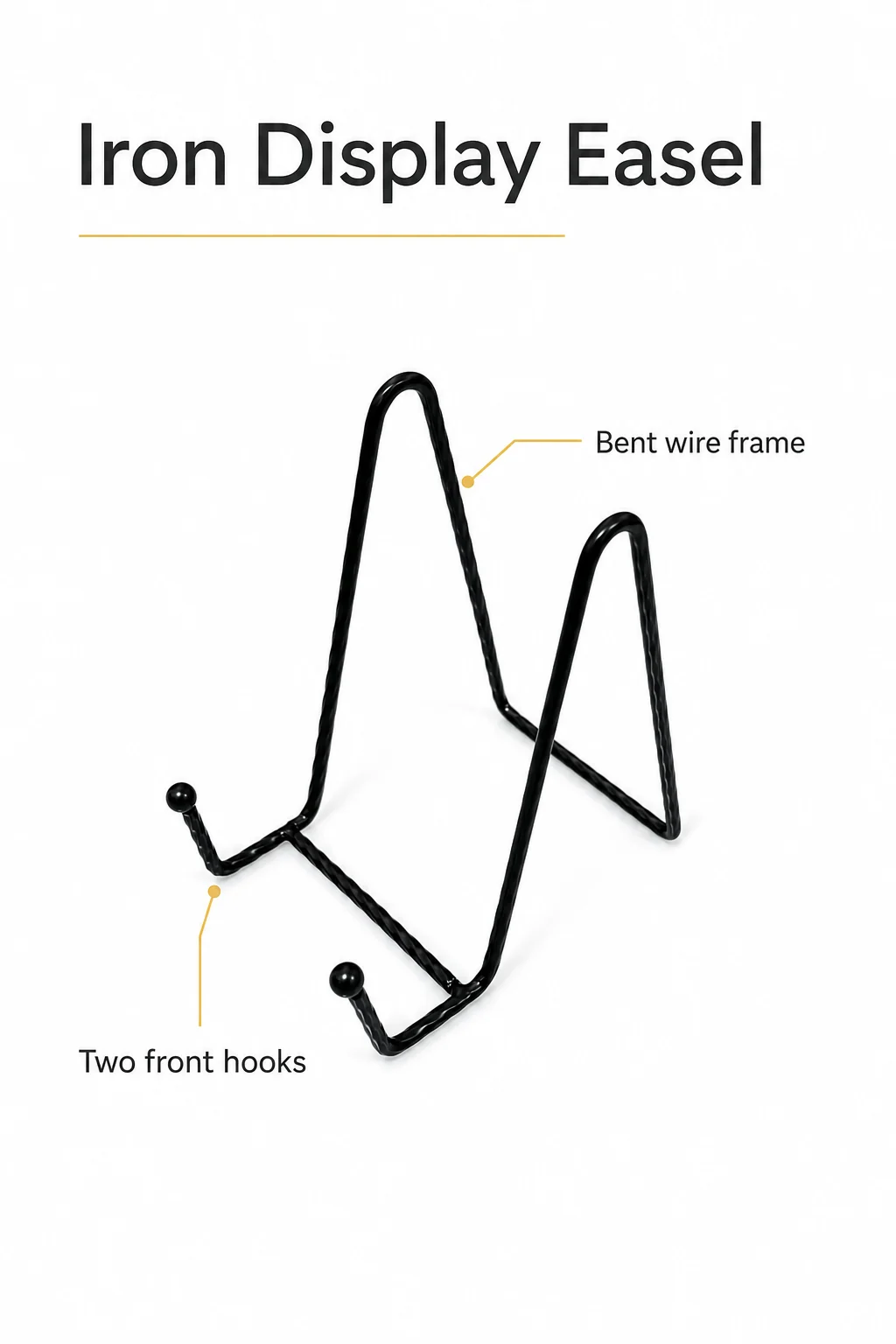 Black stand diagram identifying bent wire frame and front hooks
