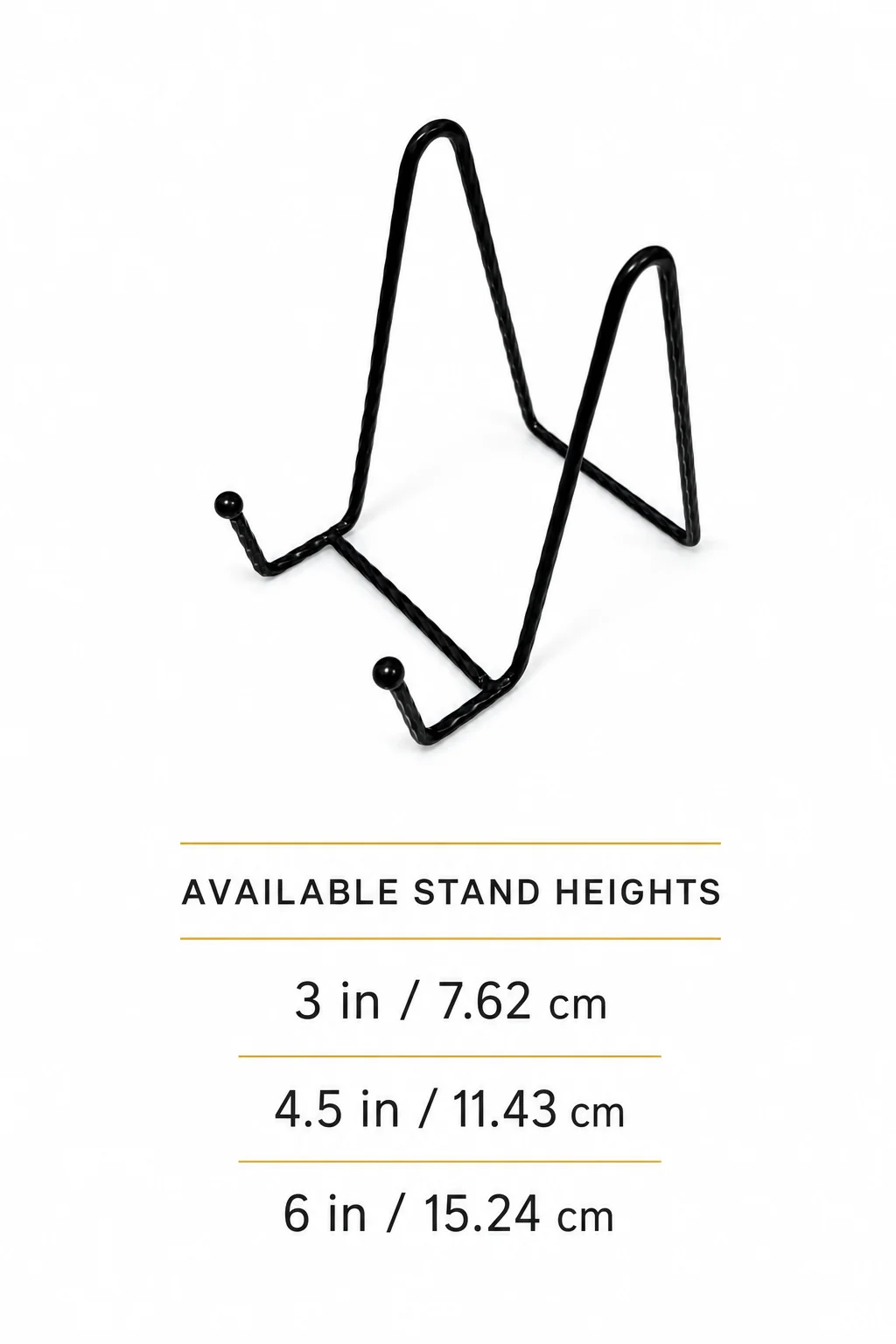 Black stand with the three available height measurements