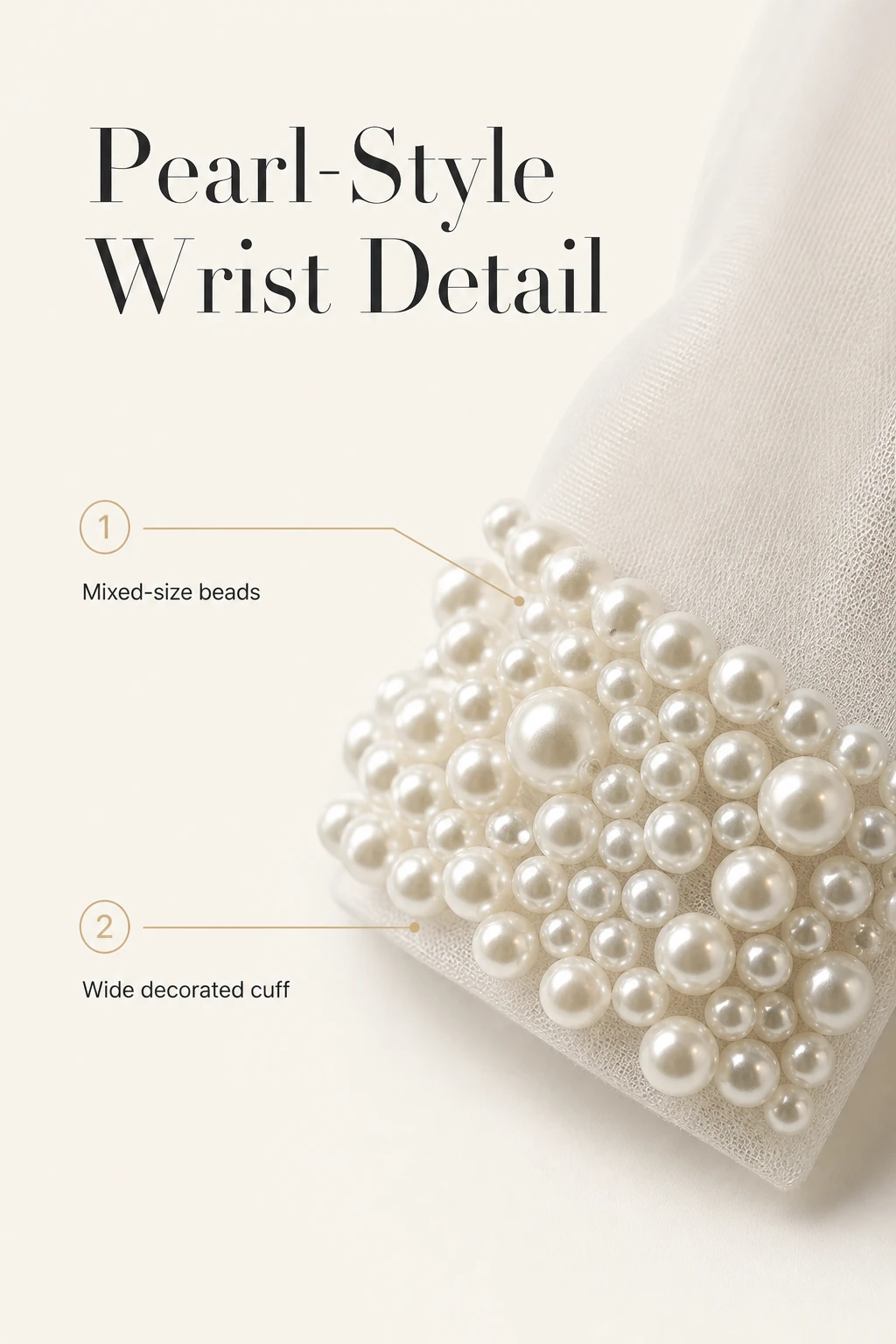 Close-up of mixed-size pearl-style beads on the cuff