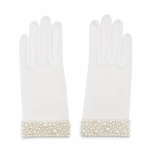 FANSHENG White Bridal Gloves with Pearl-Style Cuffs