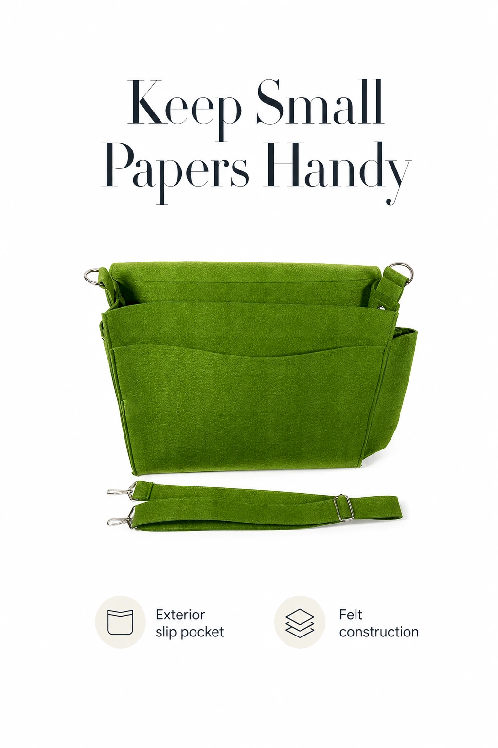 Poche extérieure ouverte du sac vert en feutre