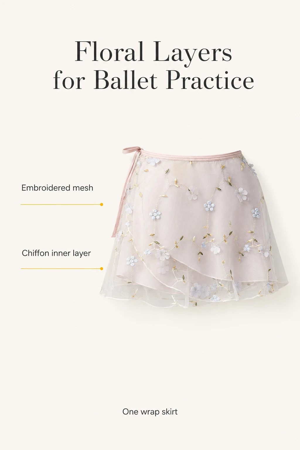 Graphic showing the floral layers of one adult ballet wrap skirt