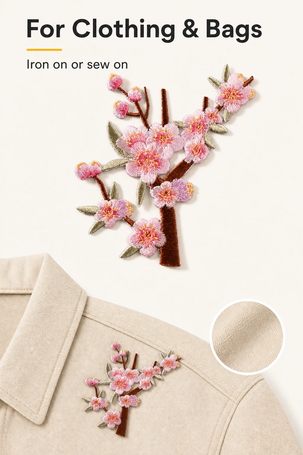 One plum-blossom patch shown on a beige shirt.