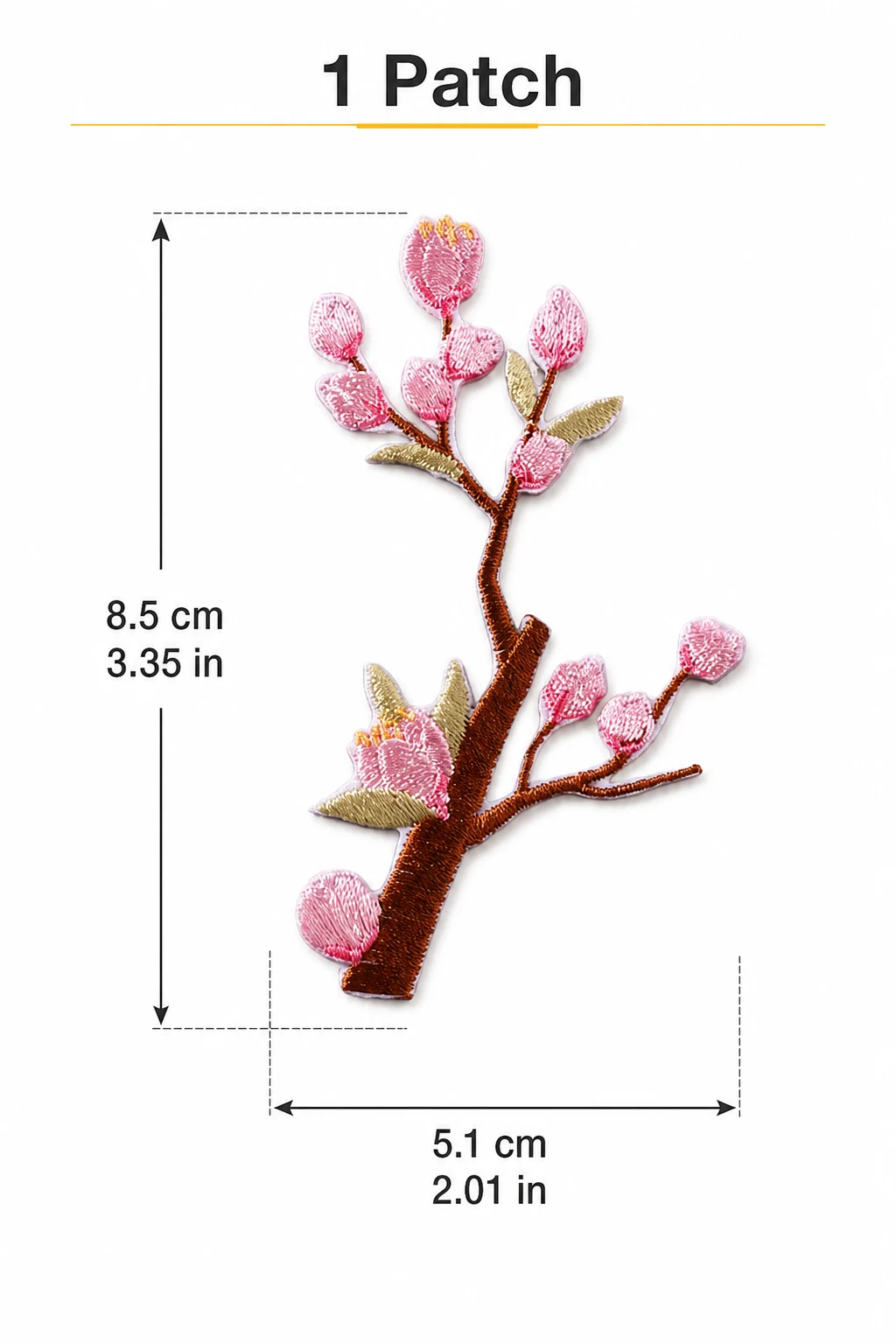 Design 3 plum blossom embroidered patch with size diagram