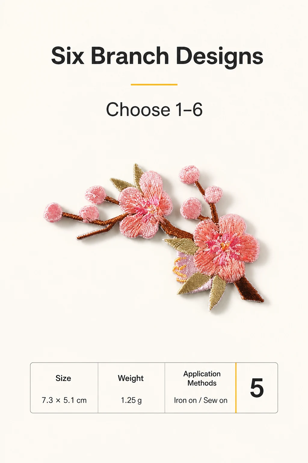 Six numbered plum blossom patch designs, 1 through 6