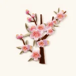Pink plum blossom branch embroidered patch, design 2