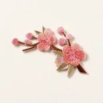 Pink plum blossom branch embroidered patch, design 5