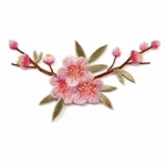 Pink plum blossom branch embroidered patch, design 6