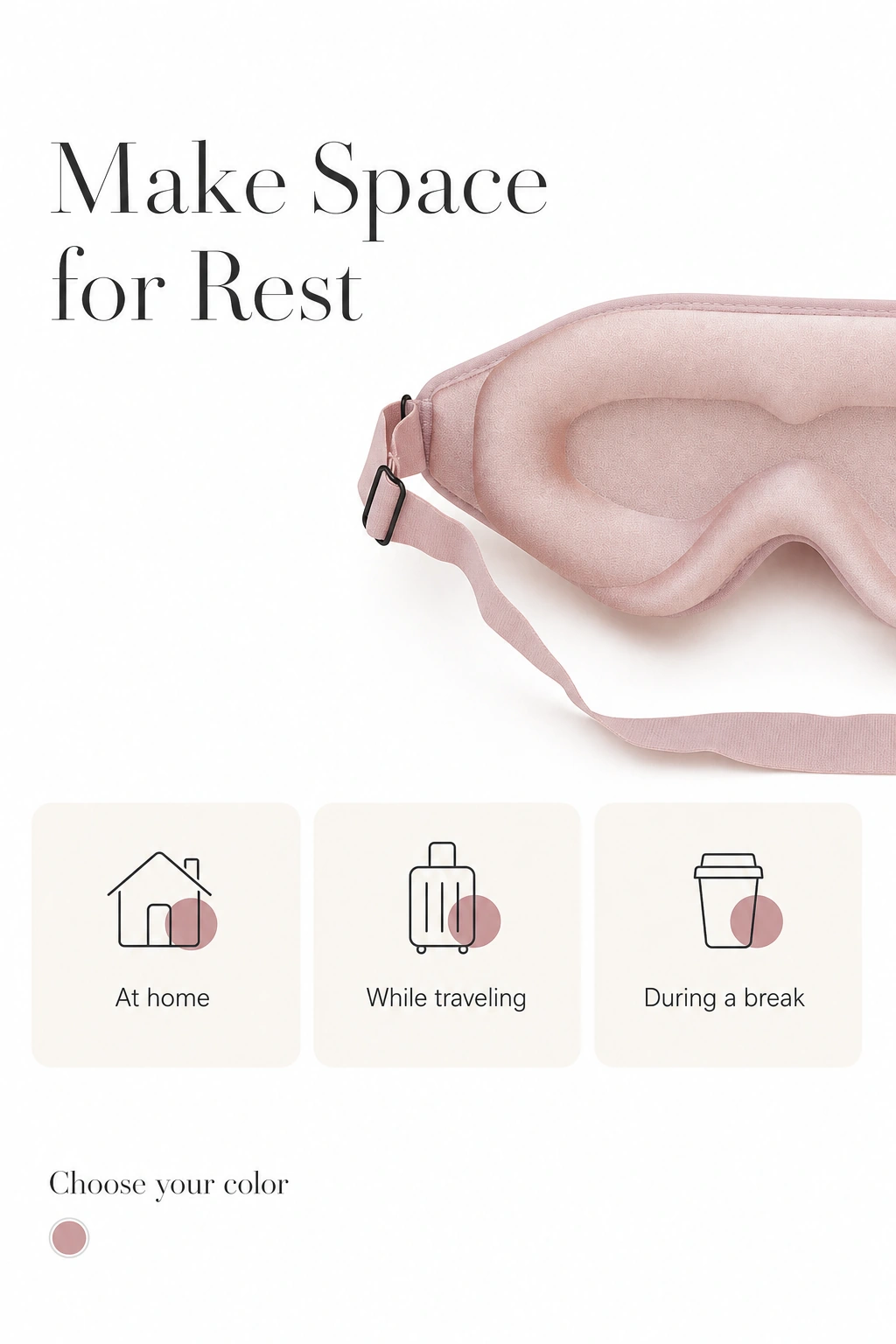 Masque rose profilé pour le repos à la maison, en voyage ou pendant une pause