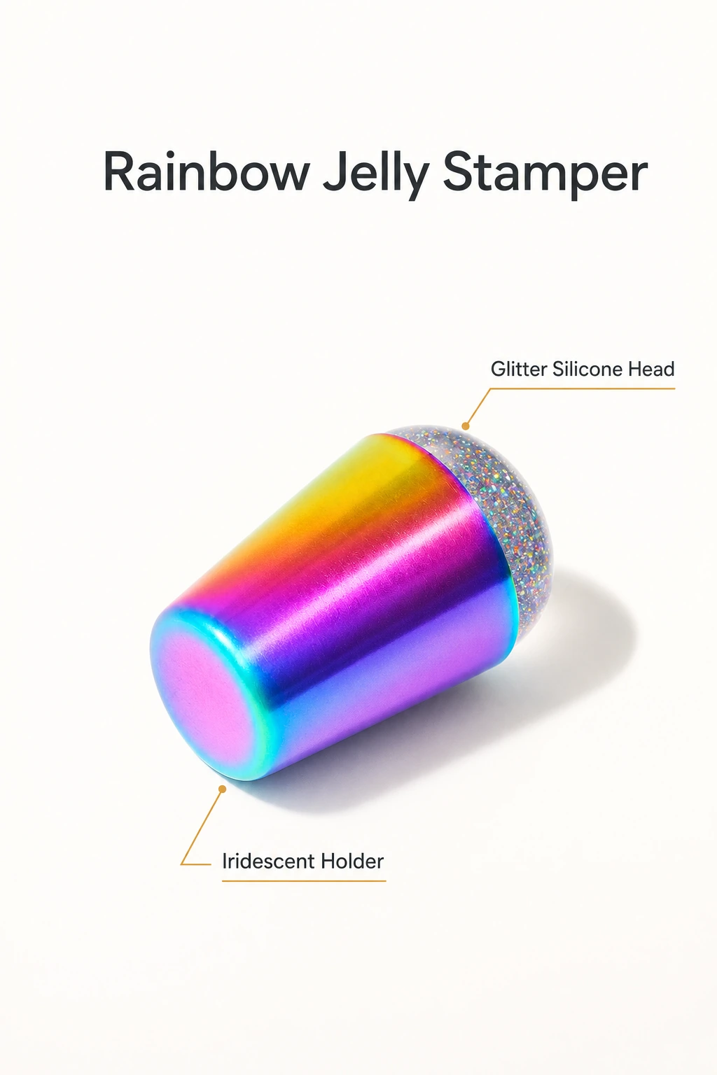 Imagen introductoria de un sello arcoíris y su cabezal de silicona brillante