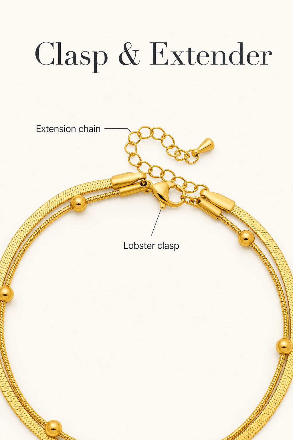 Close view of the lobster clasp and extender chain