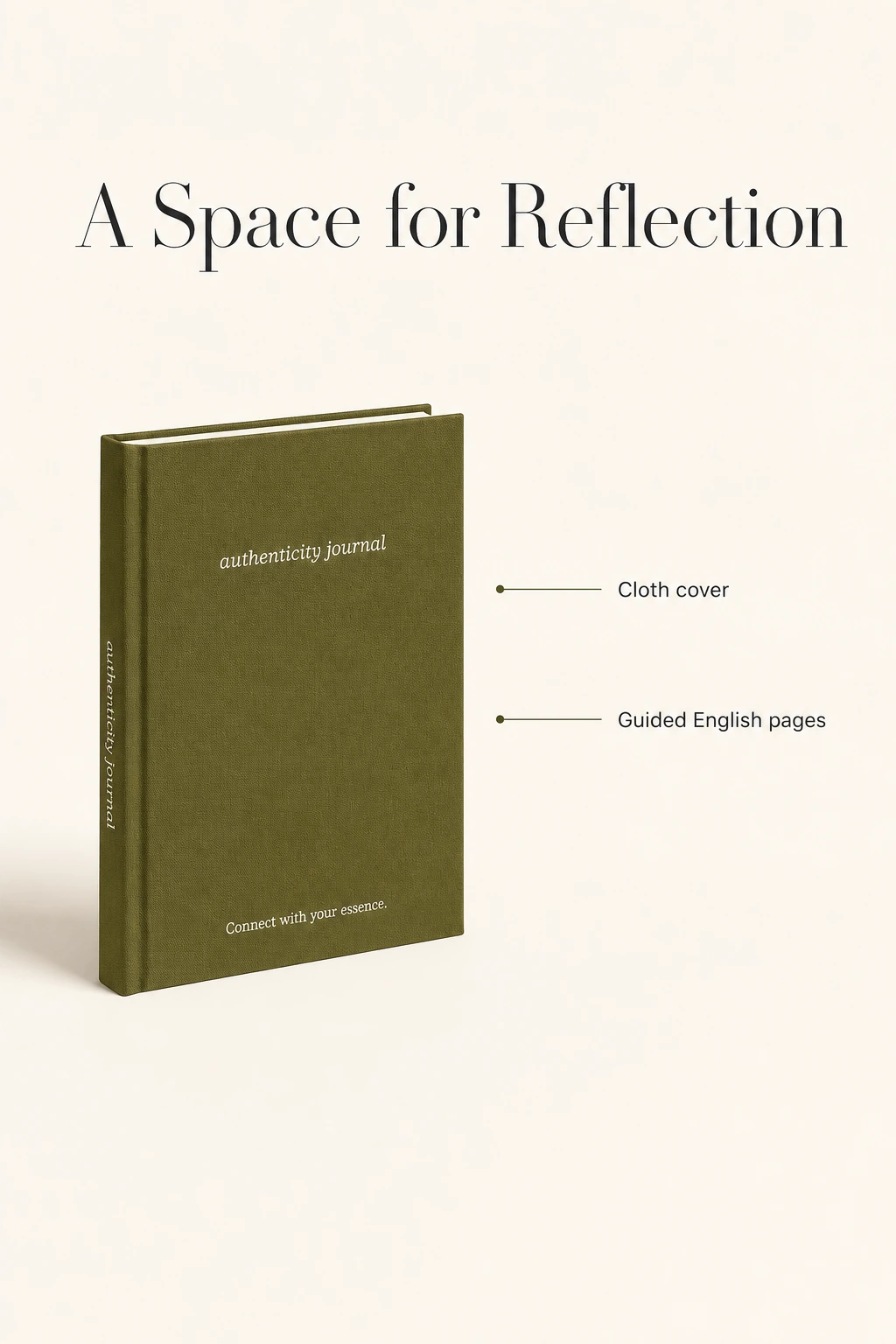 Olive green cloth-covered guided journal with English pages