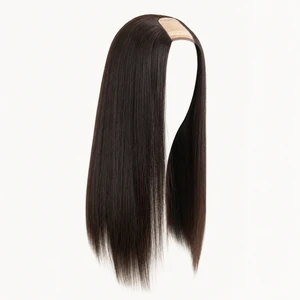 Peluca U-Part negra y lisa de cabello humano Huixin