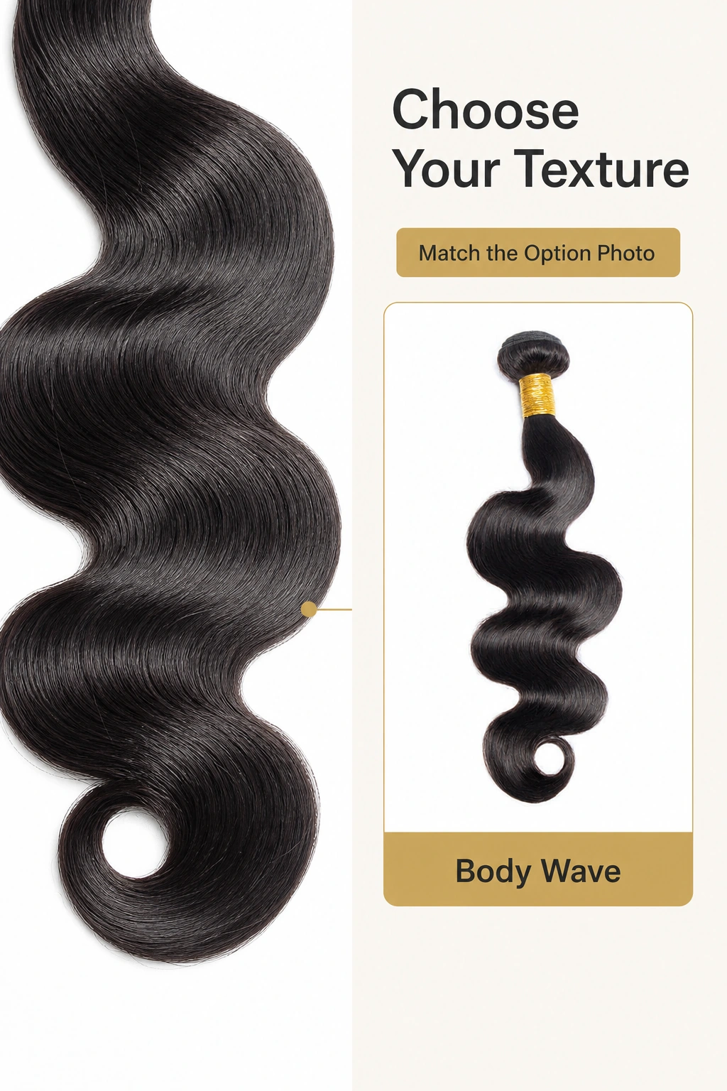 Esempio di texture Body Wave accanto all’invito a confrontare la foto dell’opzione selezionata