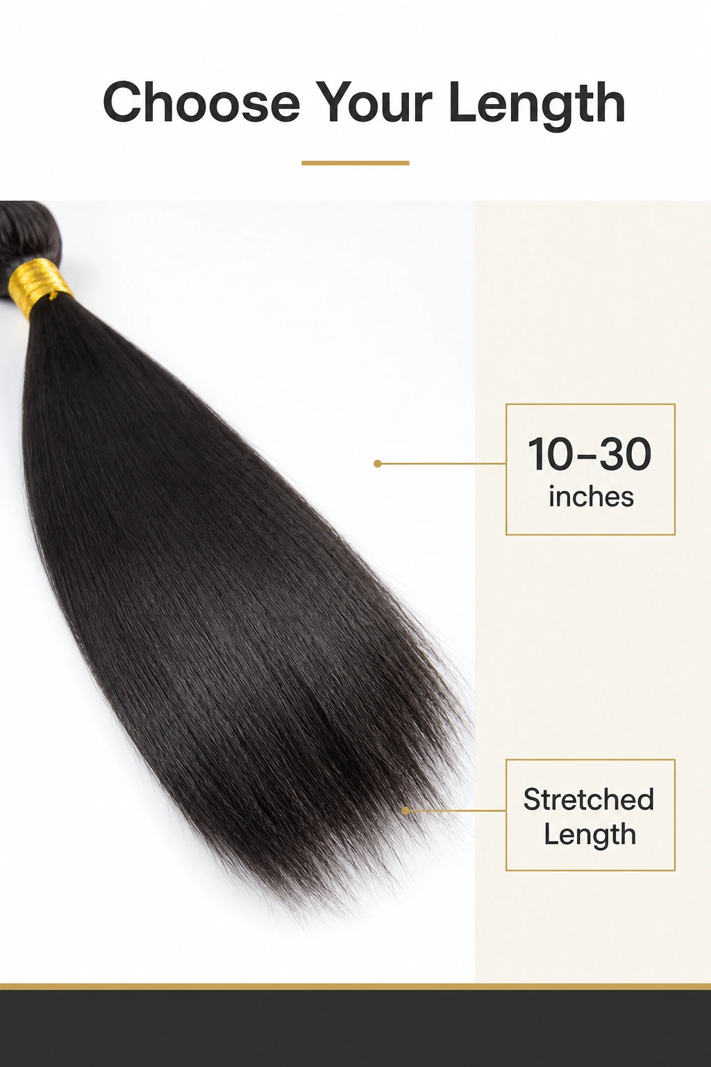 Grafica della lunghezza da 10 a 30 pollici con indicazione della misura a capelli distesi