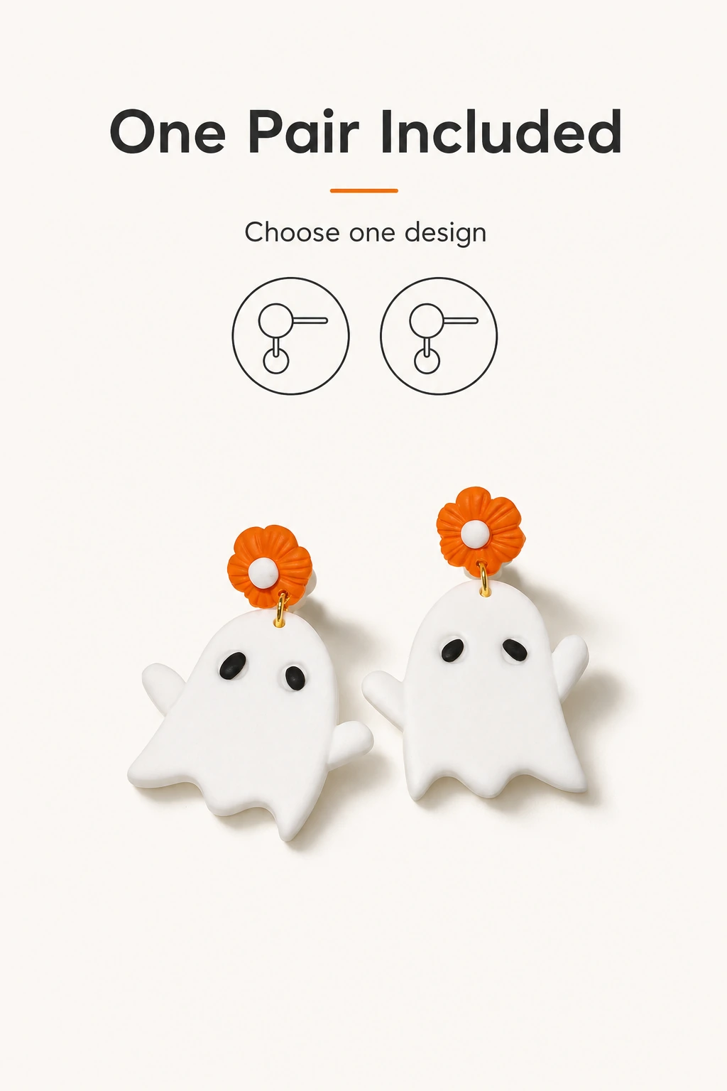 One matching pair of white ghost earrings shown as the order contents