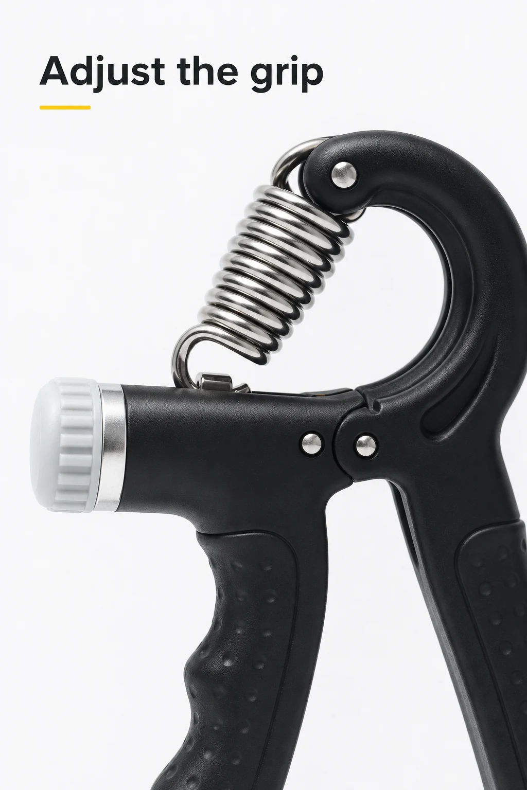 Close view of spring and adjustment wheel on a black gripper
