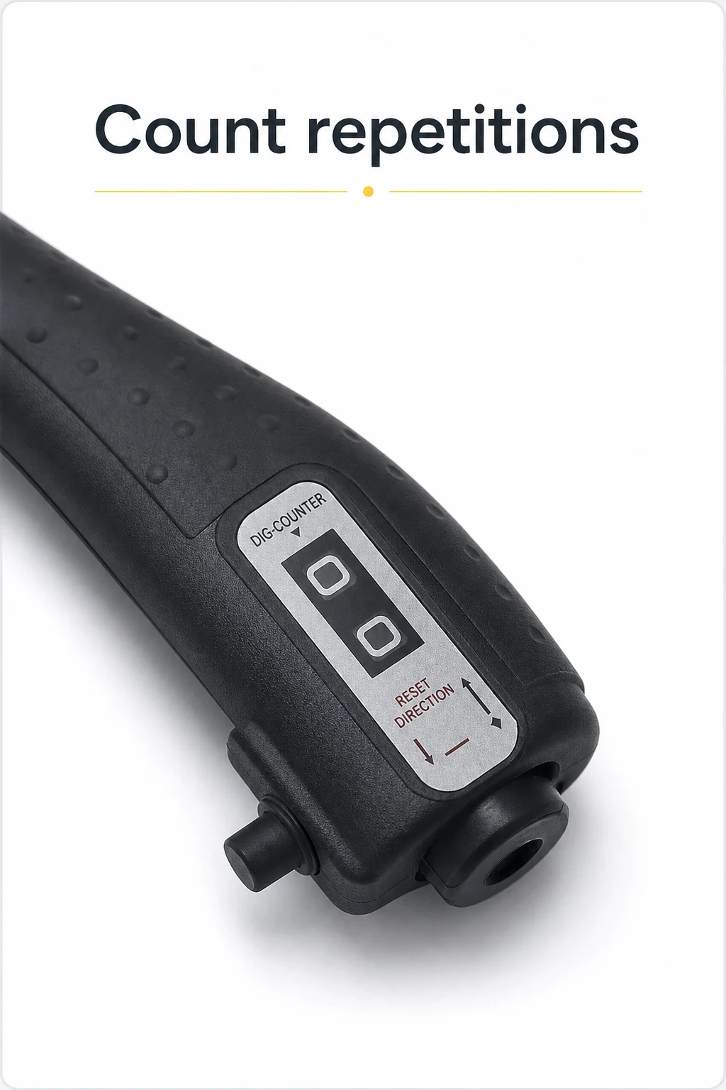 Close view of the repetition counter built into a black gripper