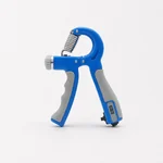 Blue-and-gray hand gripper shown from a low angle