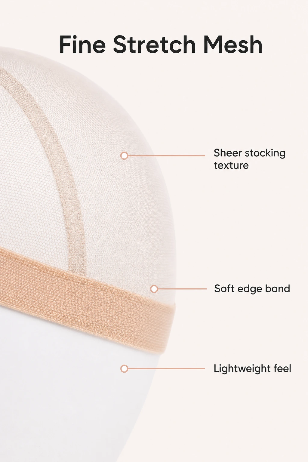Fine stretch mesh close-up on nude beige wig cap