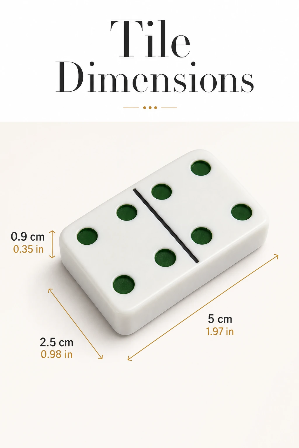 Gráfico de medidas de una ficha: 50 × 25 × 9 mm (1,97 × 0,98 × 0,35 in).
