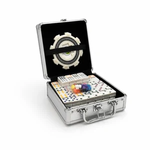 Juego de dominó doble doce con puntos de colores y maletín de aluminio HG