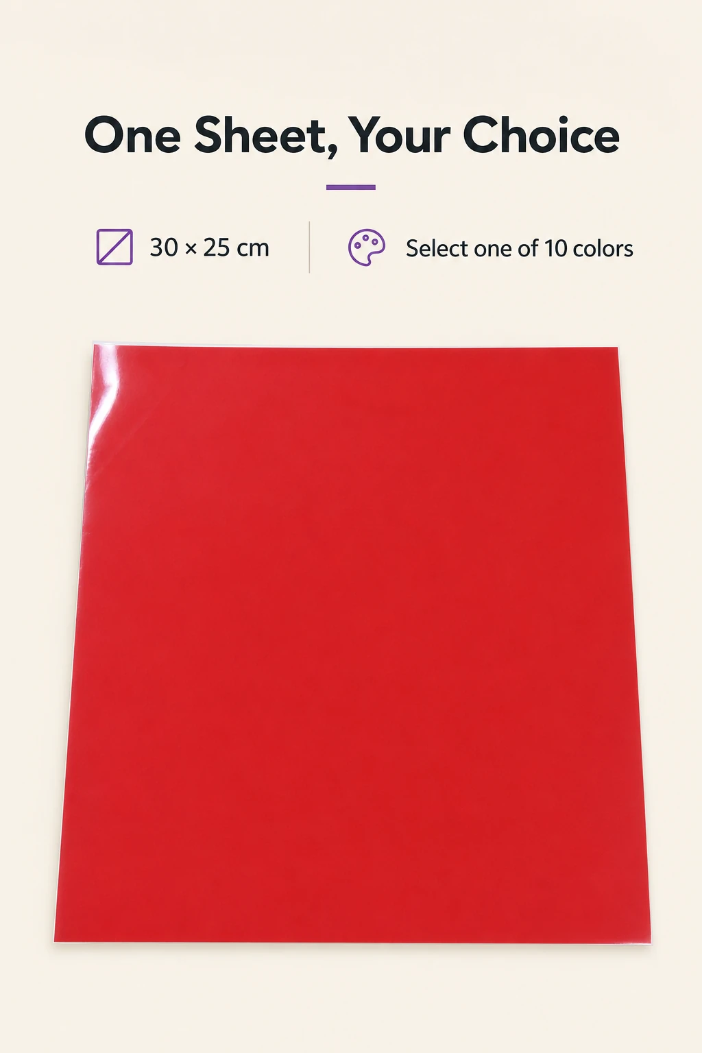 One red puff HTV sheet, 30 × 25 cm; choose one of 10 colors.