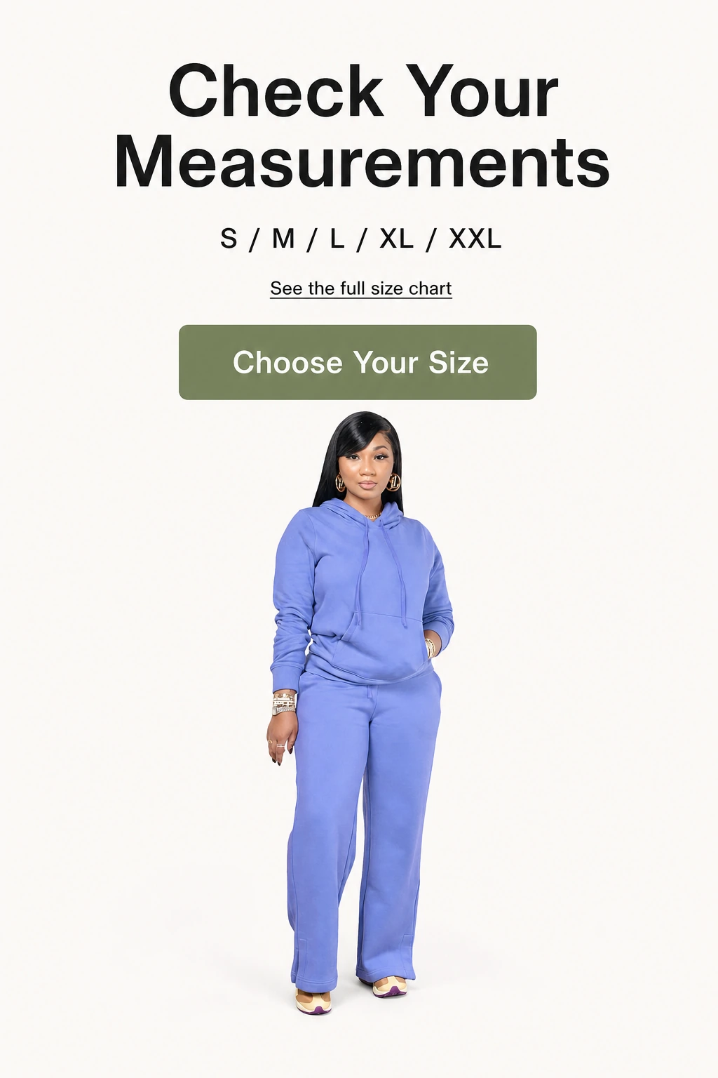 Conjunto morado con orientación para elegir tallas de S a XXL