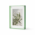 Green-edged acrylic frame with a botanical photo against white
