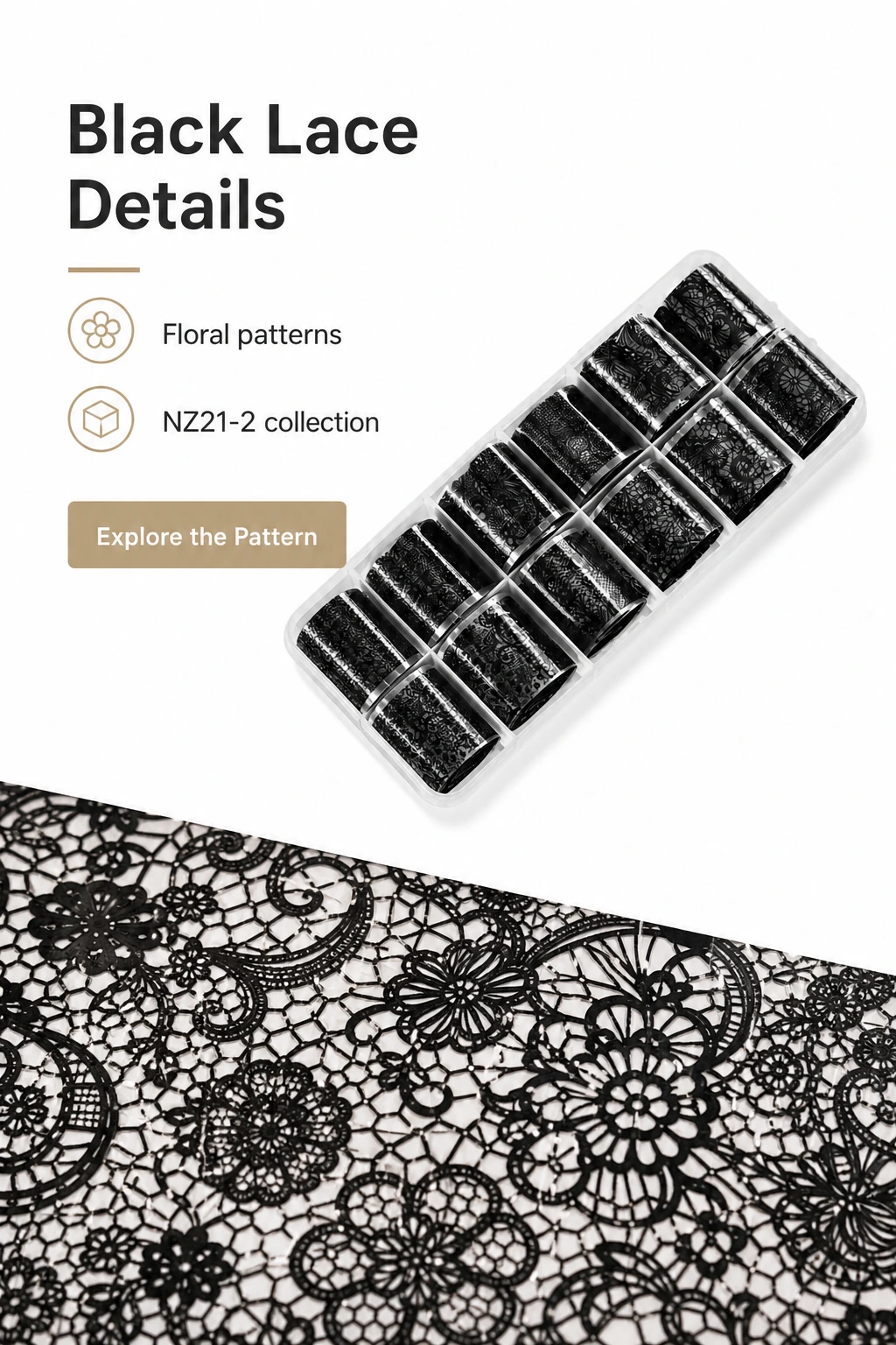 Fantasie floreali nere NZ21-2 con scatola