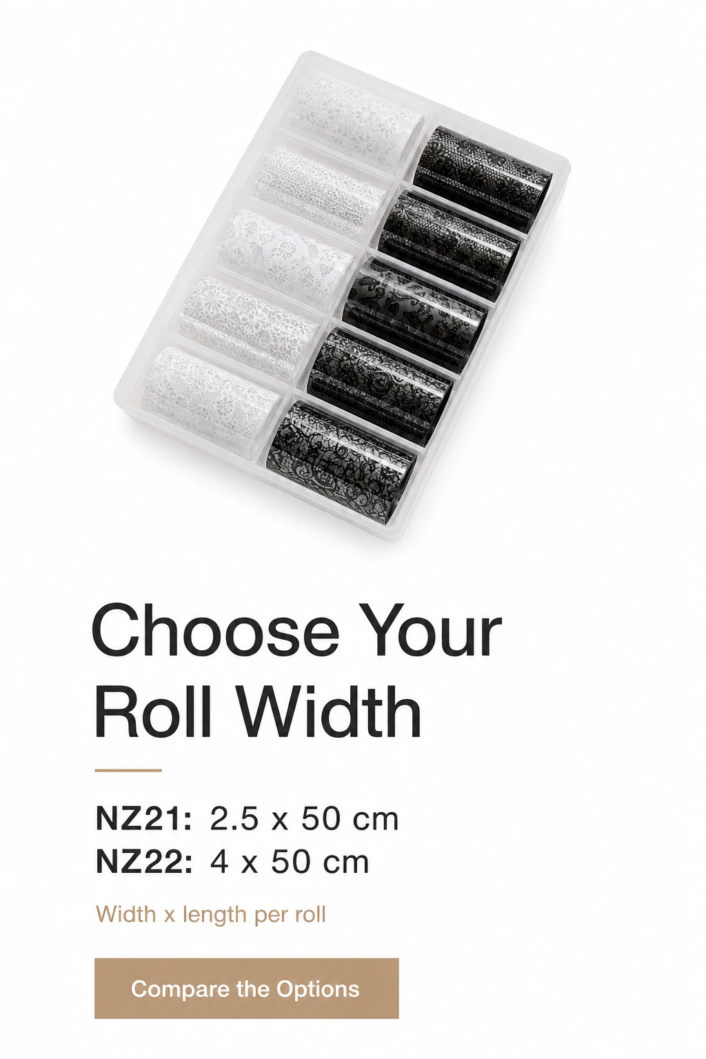 Confronto delle larghezze e lunghezze dei rotoli NZ21 e NZ22