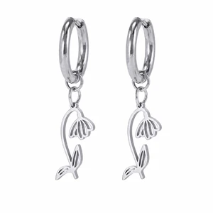 Pendientes de aro de acero inoxidable con flores