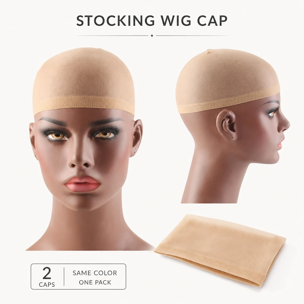 Beige Perückenkappe von vorn und von der Seite mit elastischem Rand