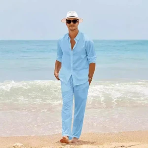 Camicia e pantaloni A in Blu, vista frontale