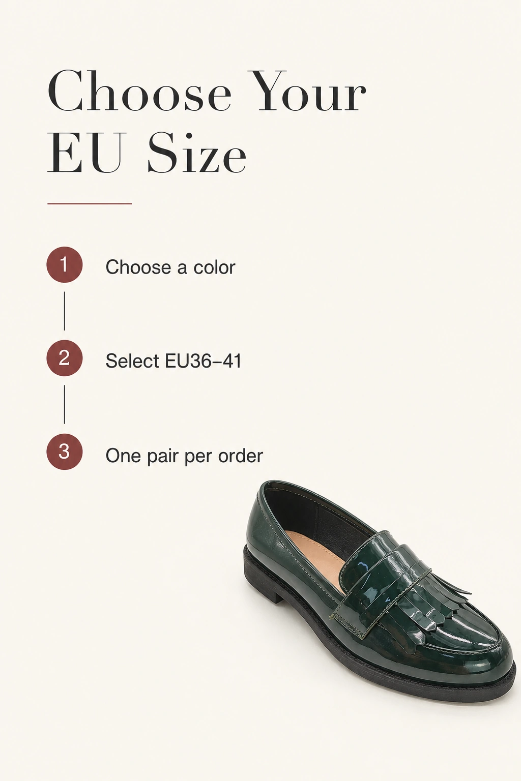 Grüner Loafer mit Auswahlhilfe für EU36–41