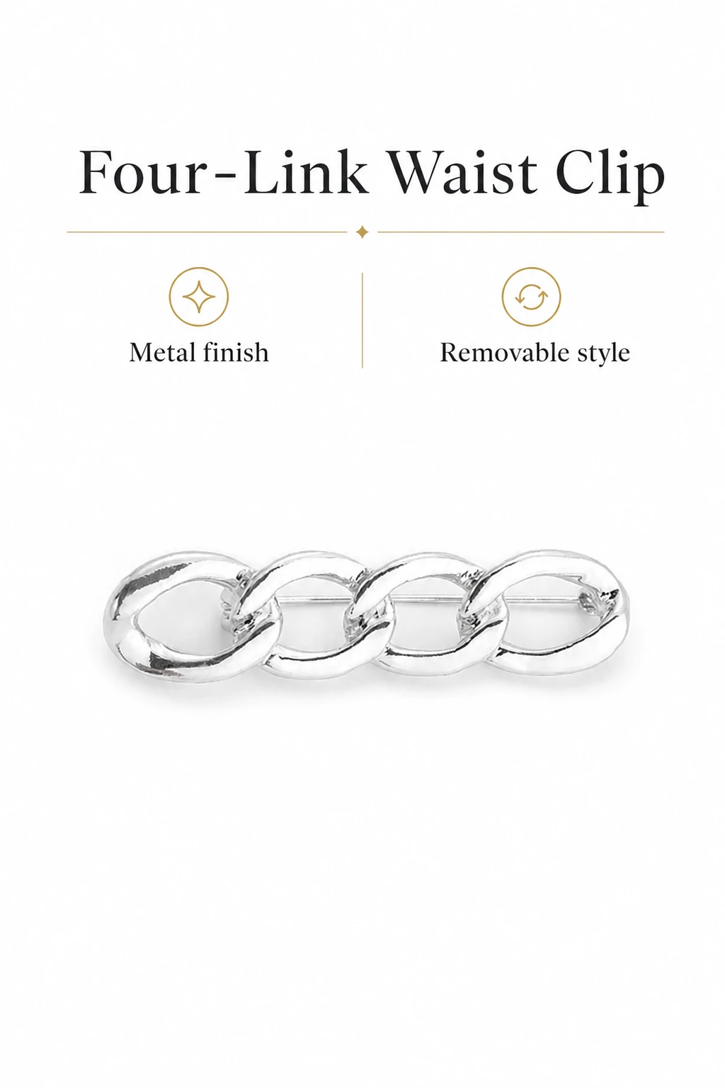 Four connected oval links with metal finish callouts